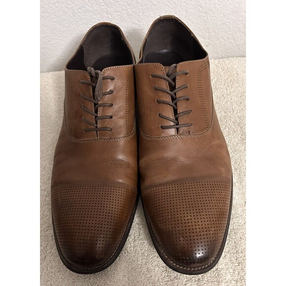 Kenneth Cole Reaction Men\'s Jean-ial Cap Toe Oxford Size 12M Brown Leather Shoe